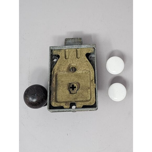 Antique ILCO Door‎ Mortise Lock Set With Brass Knob & Two Ceramic White Handles - Picture 2 of 9